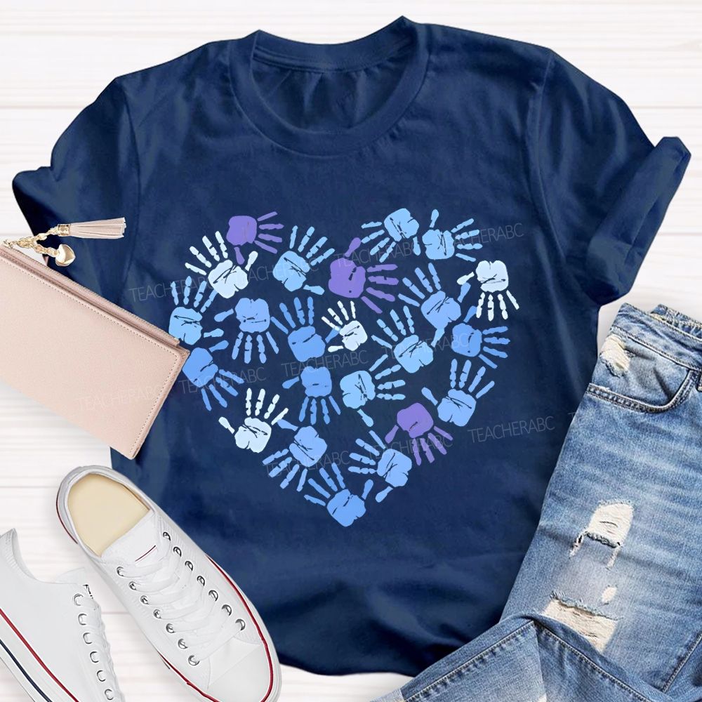Autism Awareness Handprint Graphic Teacher T-shirt