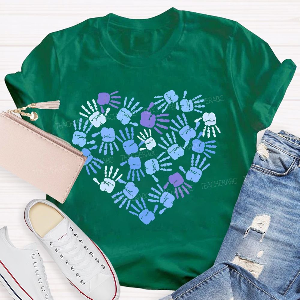 Autism Awareness Handprint Graphic Teacher T-shirt