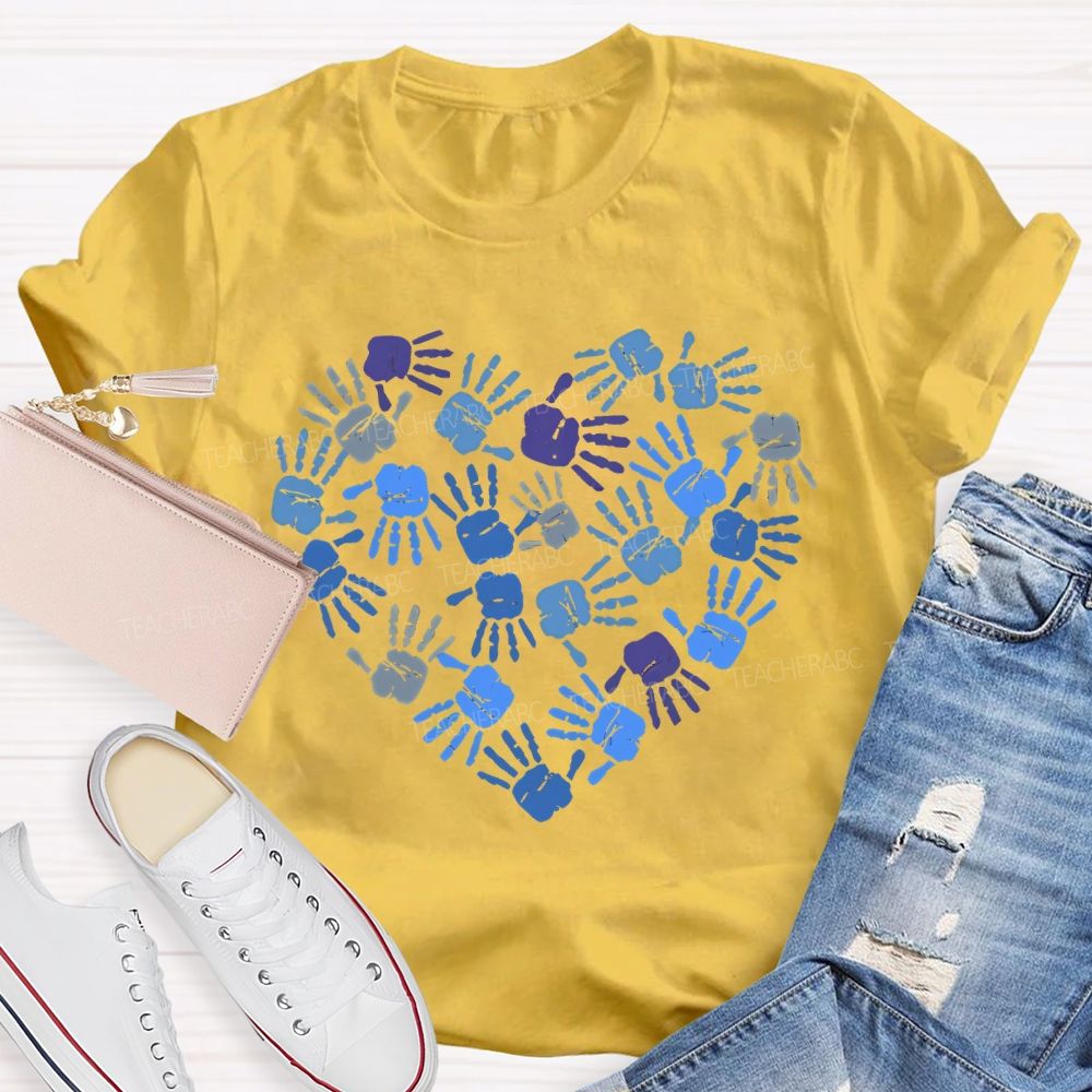 Autism Awareness Handprint Graphic Teacher T-shirt
