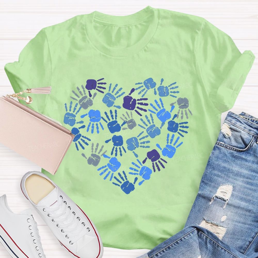 Autism Awareness Handprint Graphic Teacher T-shirt