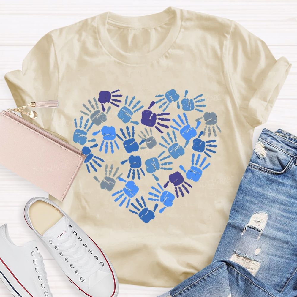 Autism Awareness Handprint Graphic Teacher T-shirt