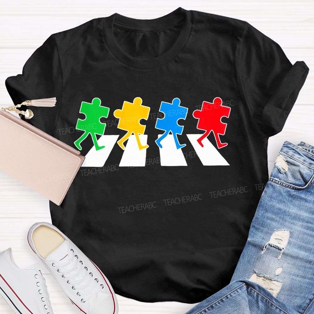 Autism Puzzle Zebra Crossing Teacher T-shirt