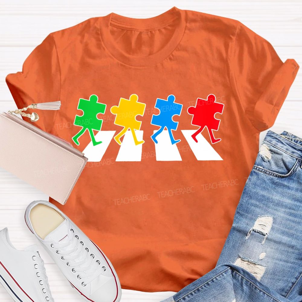Autism Puzzle Zebra Crossing Teacher T-shirt