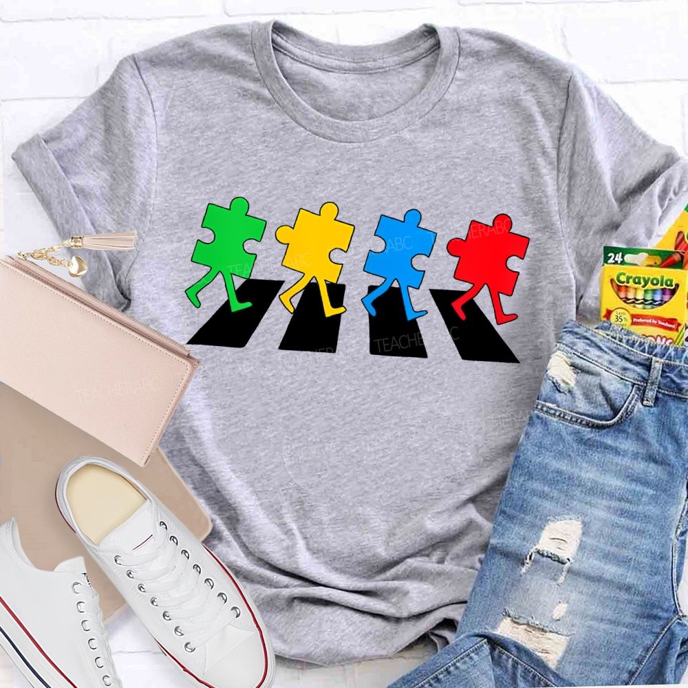 Autism Puzzle Zebra Crossing Teacher T-shirt