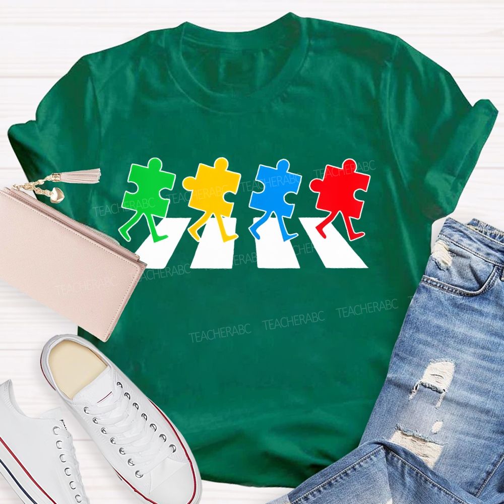 Autism Puzzle Zebra Crossing Teacher T-shirt