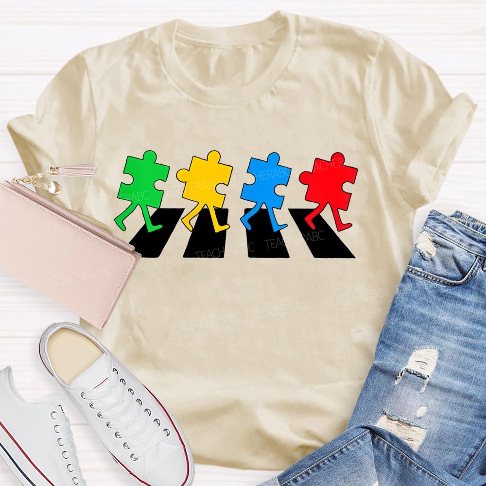 Autism Puzzle Zebra Crossing Teacher T-shirt