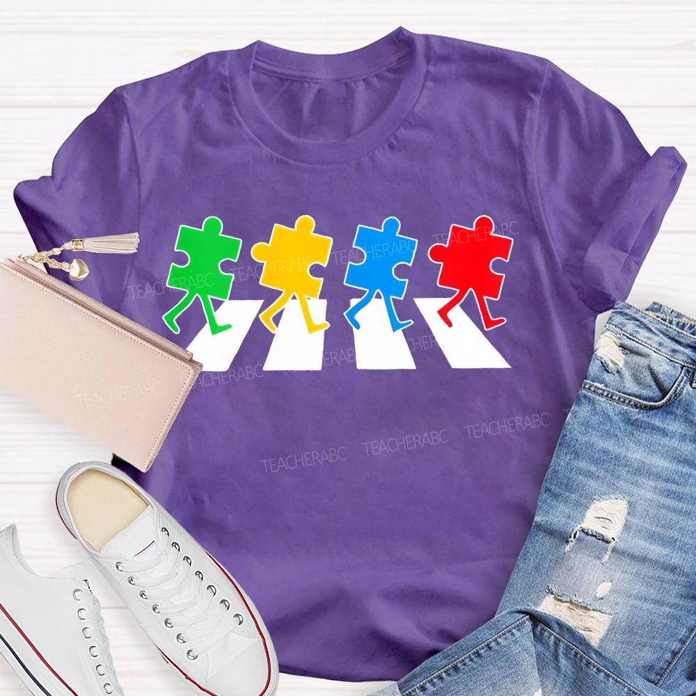 Autism Puzzle Zebra Crossing Teacher T-shirt