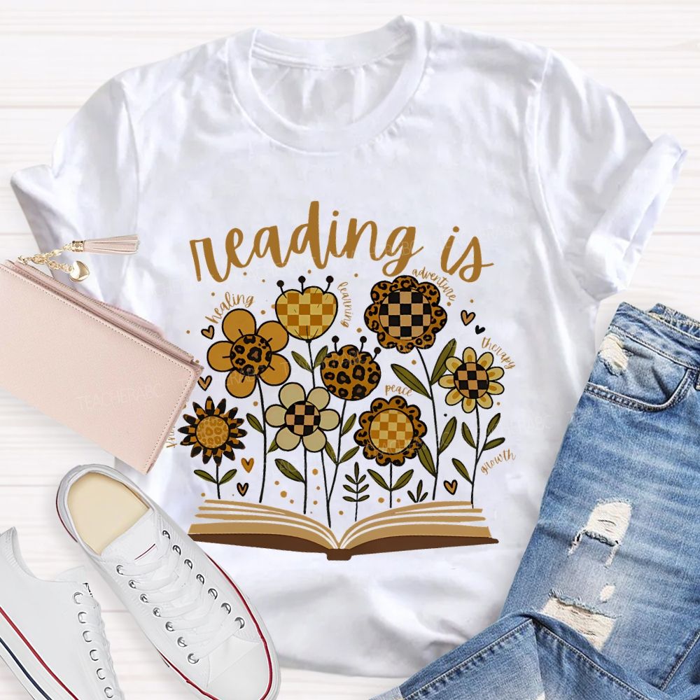 Reading Is Healing Flowers Graphics Teacher T-shirt