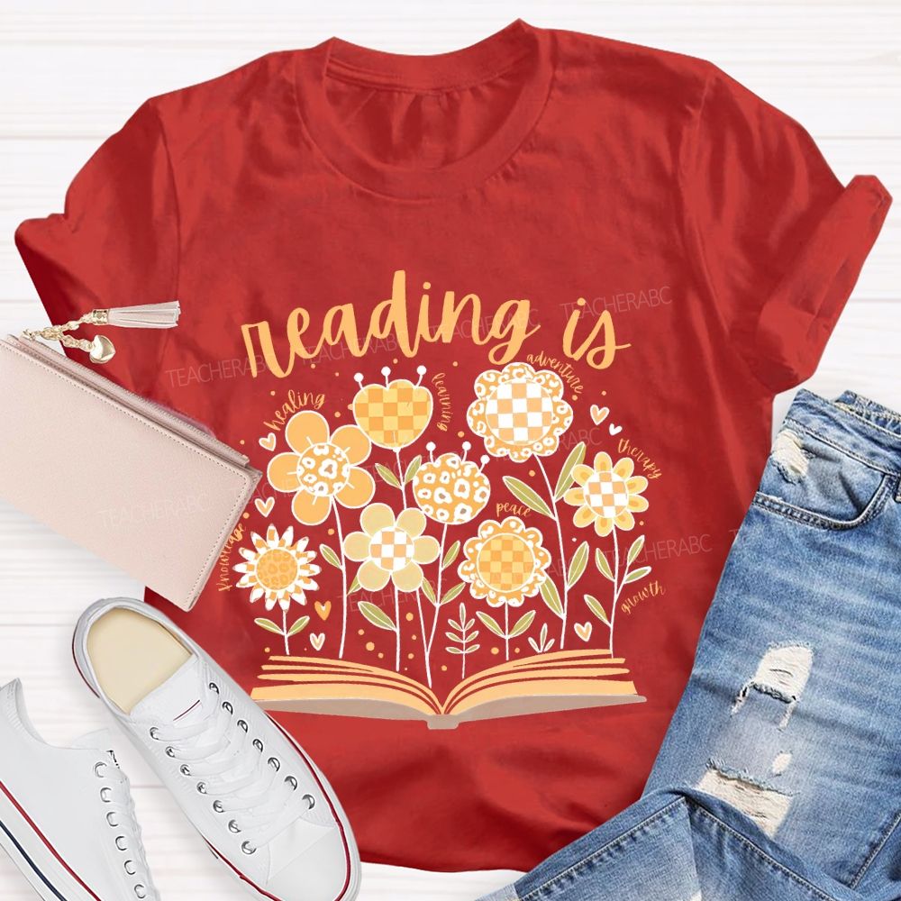 Reading Is Healing Flowers Graphics Teacher T-shirt