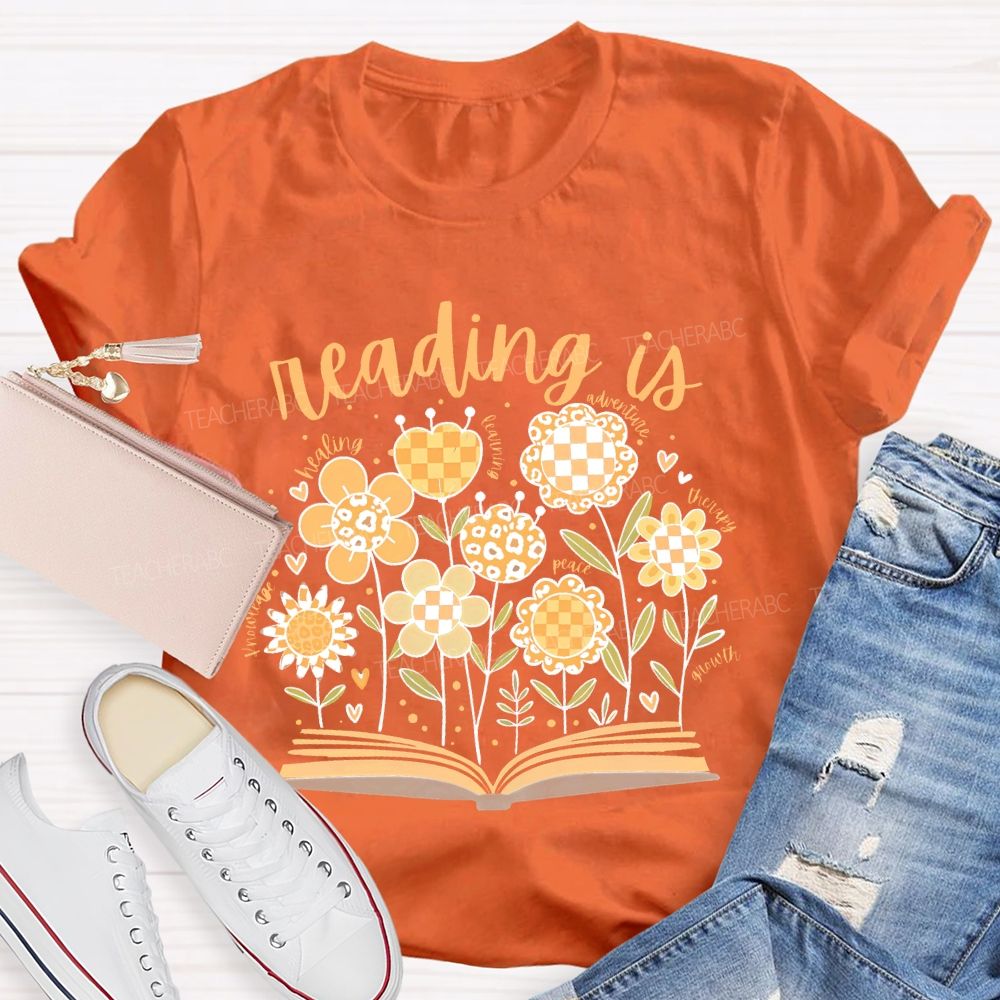 Reading Is Healing Flowers Graphics Teacher T-shirt