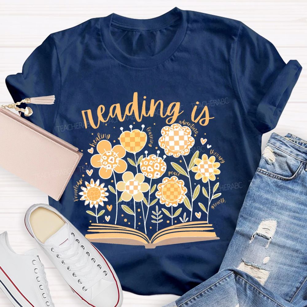 Reading Is Healing Flowers Graphics Teacher T-shirt