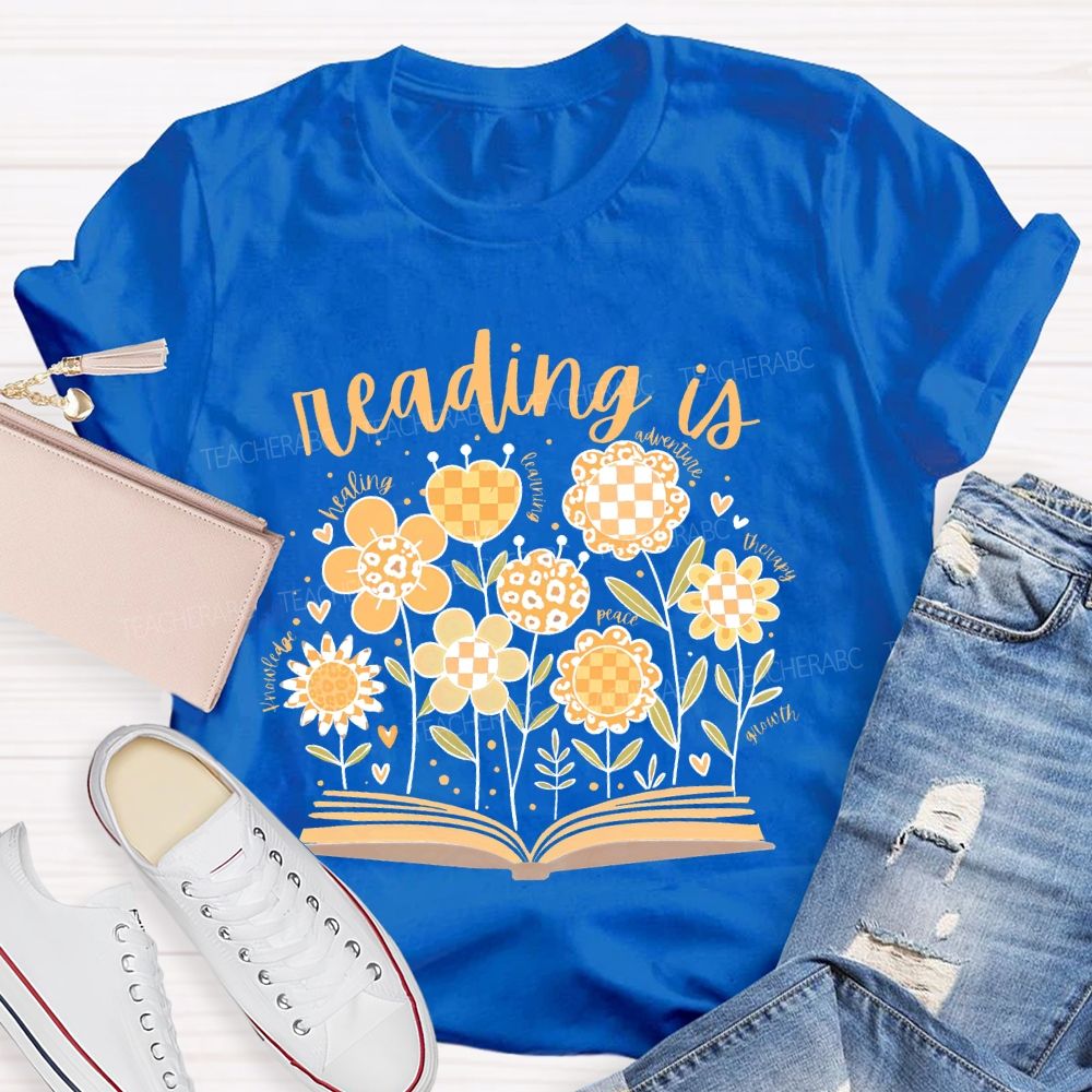 Reading Is Healing Flowers Graphics Teacher T-shirt