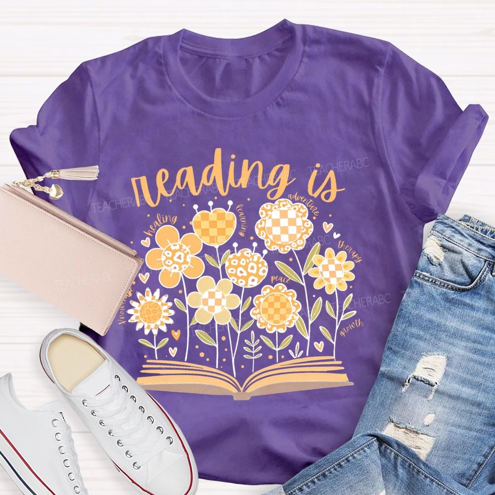 Reading Is Healing Flowers Graphics Teacher T-shirt