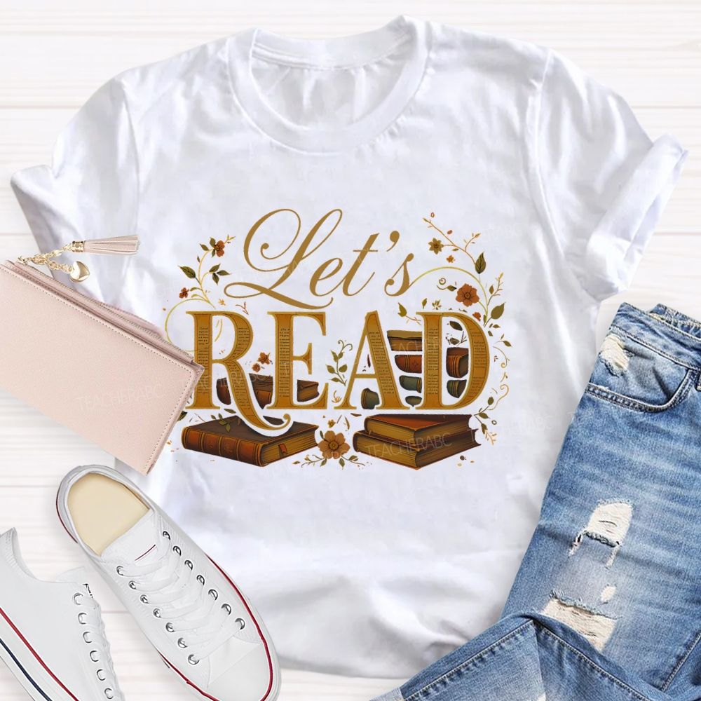 Let's Read Vintage Patterns Teacher T-shirt
