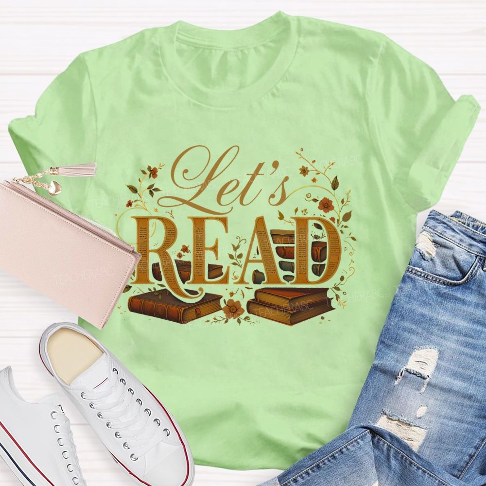 Let's Read Vintage Patterns Teacher T-shirt