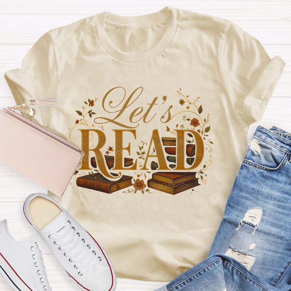 Let's Read Vintage Patterns Teacher T-shirt
