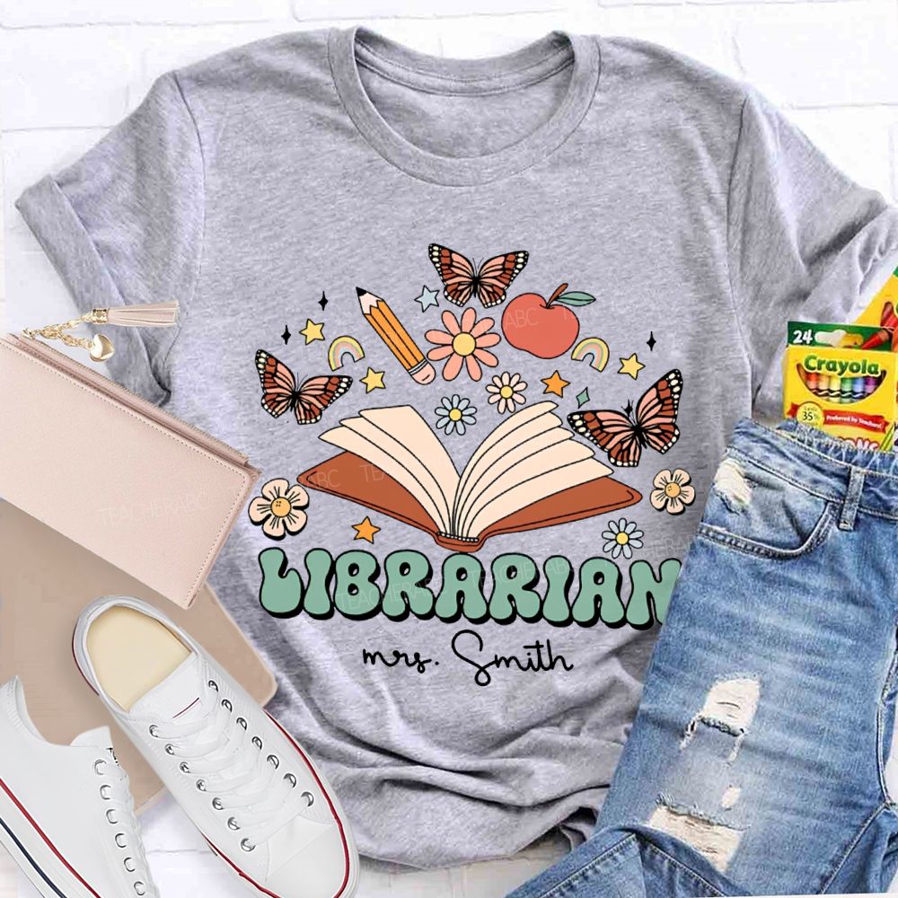 Personalized Name Librarian Butterflies And Flowers T-shirt