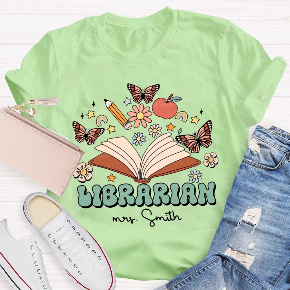 Personalized Name Librarian Butterflies And Flowers T-shirt