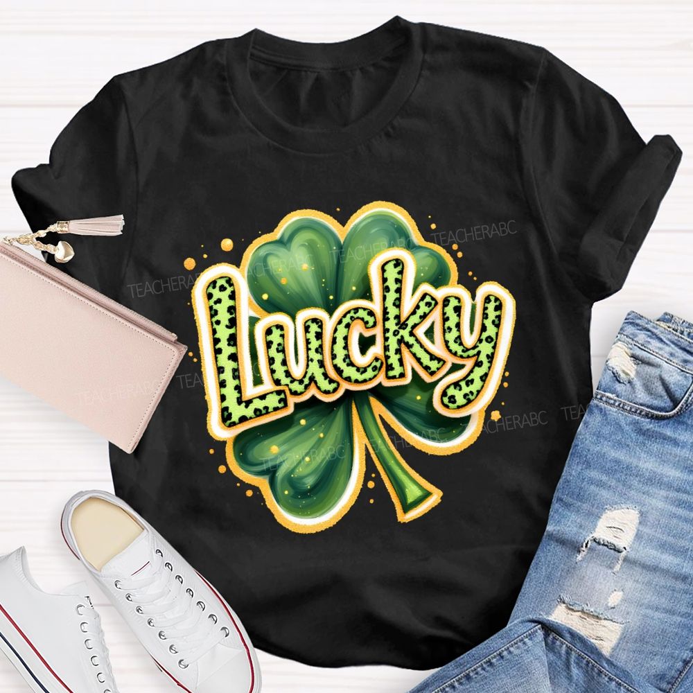 Saint Patrick's Day Leopard Lucky Teacher T-shirt