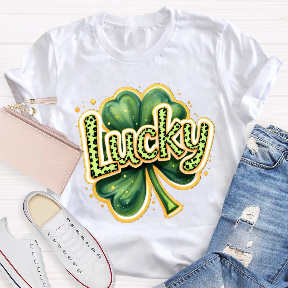 Saint Patrick's Day Leopard Lucky Teacher T-shirt