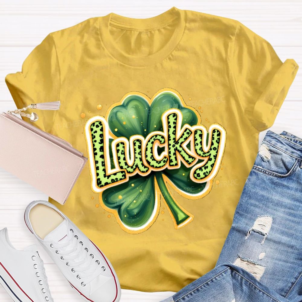 Saint Patrick's Day Leopard Lucky Teacher T-shirt