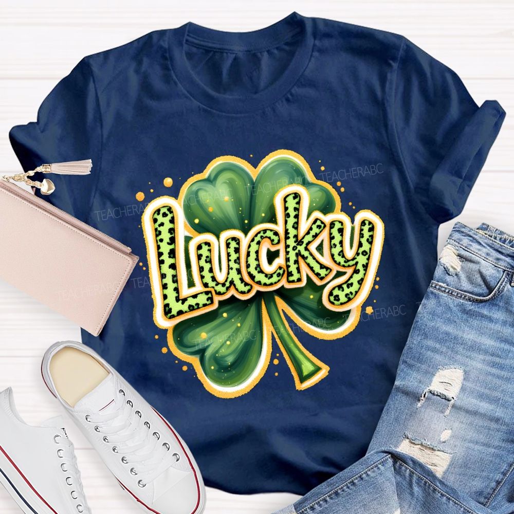 Saint Patrick's Day Leopard Lucky Teacher T-shirt