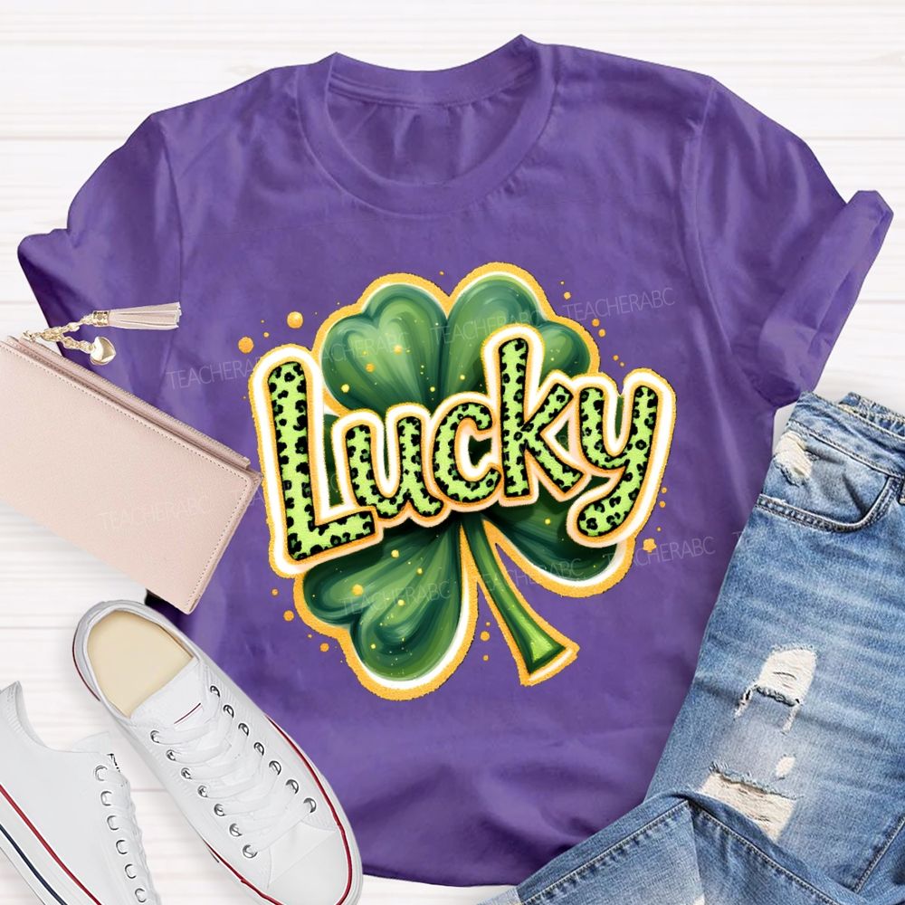 Saint Patrick's Day Leopard Lucky Teacher T-shirt