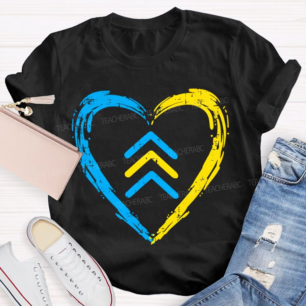 Down Syndrome Acceptance Blue And Yellow Heart Teacher T-shirt