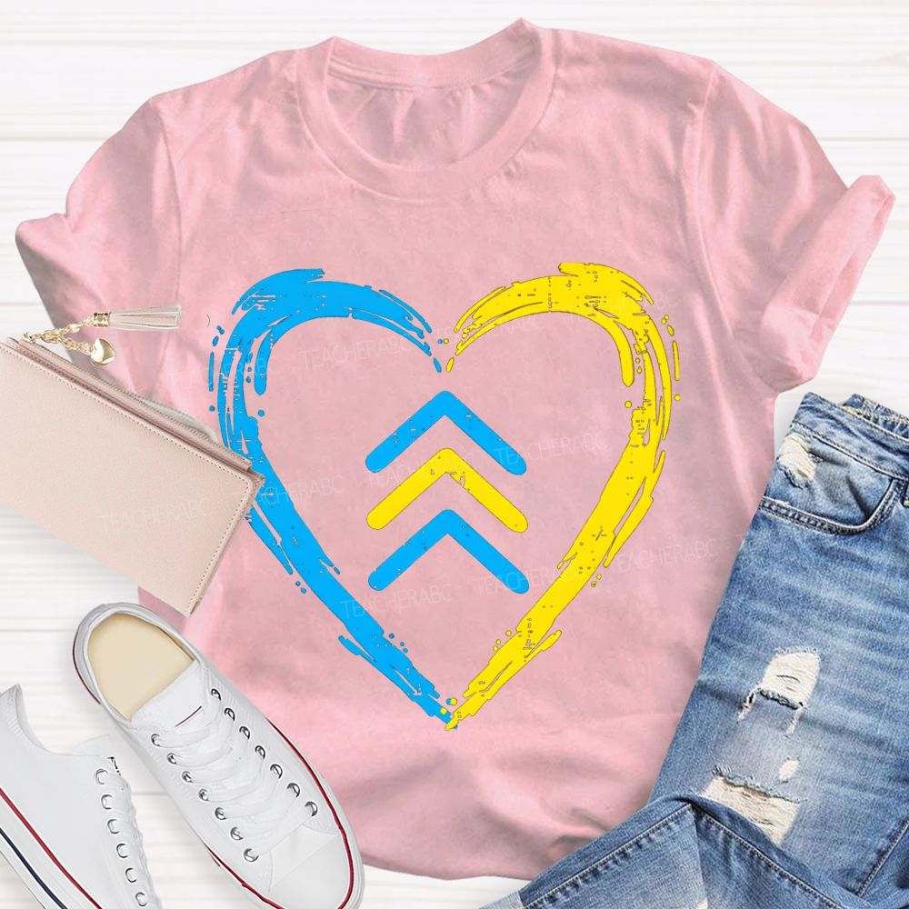 Down Syndrome Acceptance Blue And Yellow Heart Teacher T-shirt