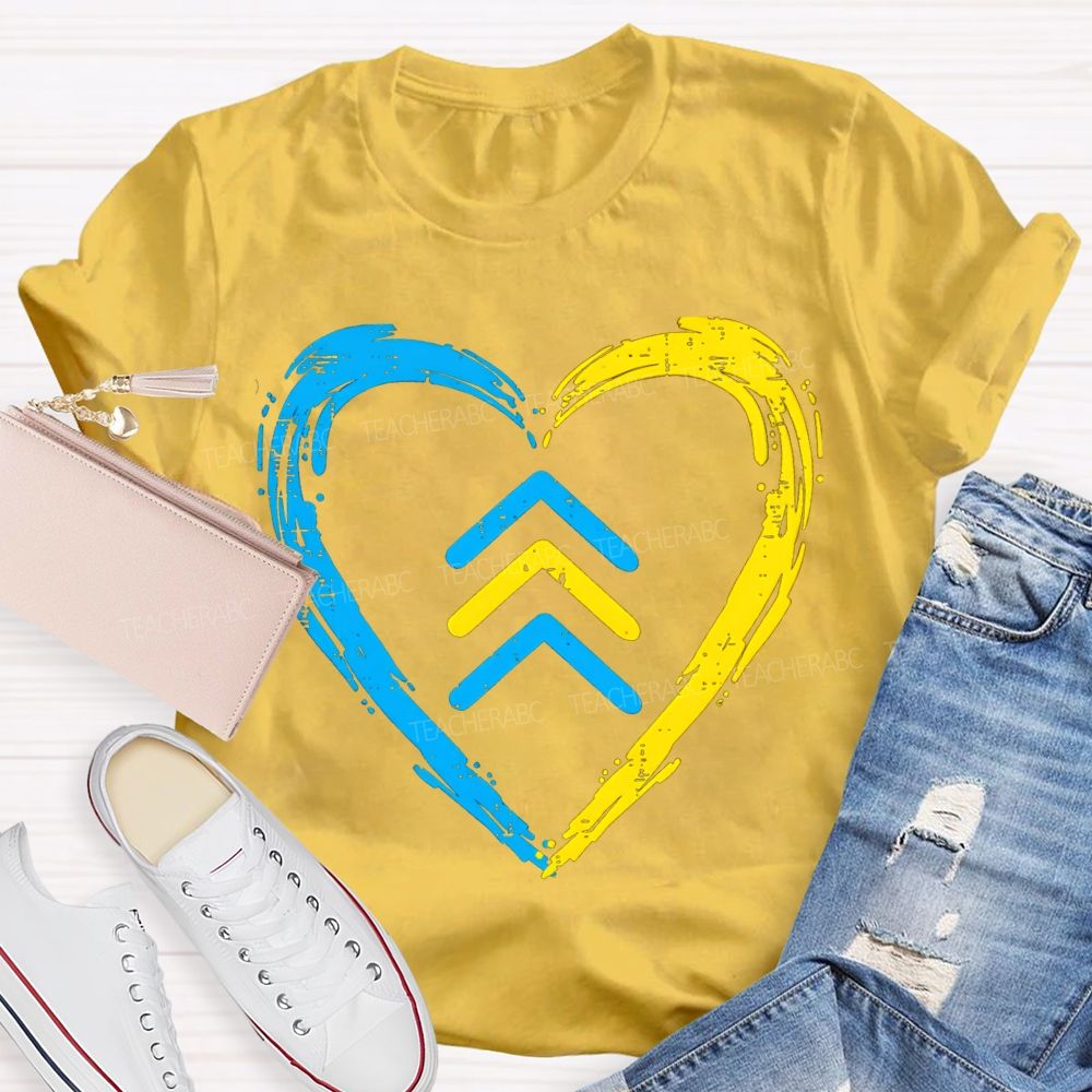 Down Syndrome Acceptance Blue And Yellow Heart Teacher T-shirt
