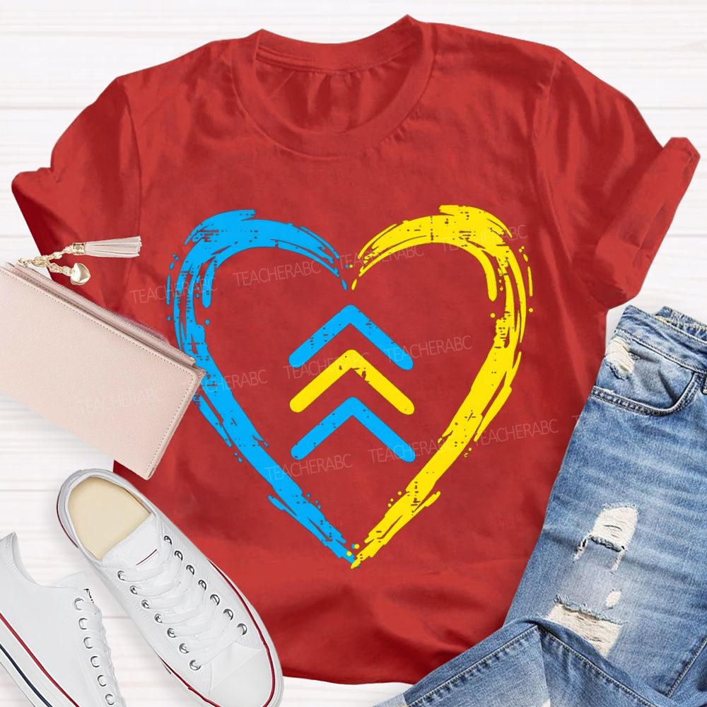 Down Syndrome Acceptance Blue And Yellow Heart Teacher T-shirt