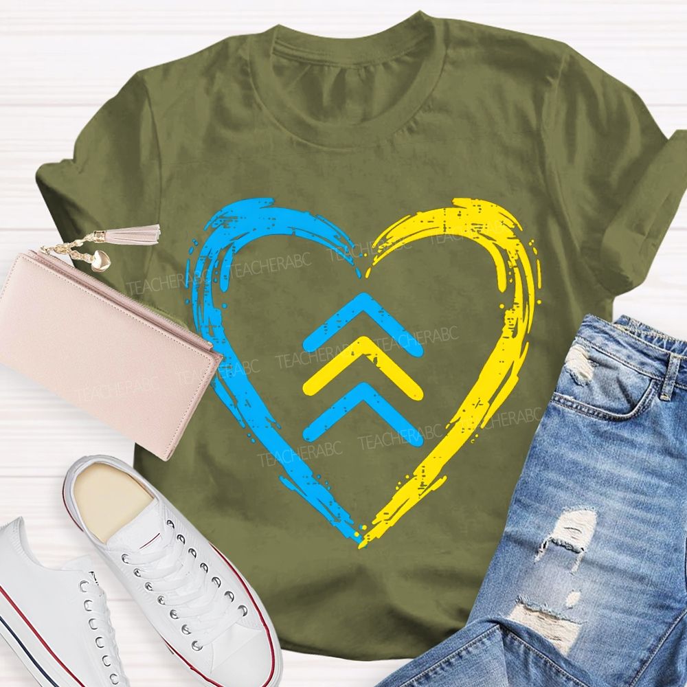 Down Syndrome Acceptance Blue And Yellow Heart Teacher T-shirt