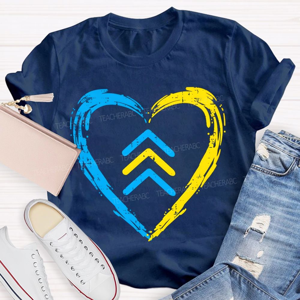 Down Syndrome Acceptance Blue And Yellow Heart Teacher T-shirt