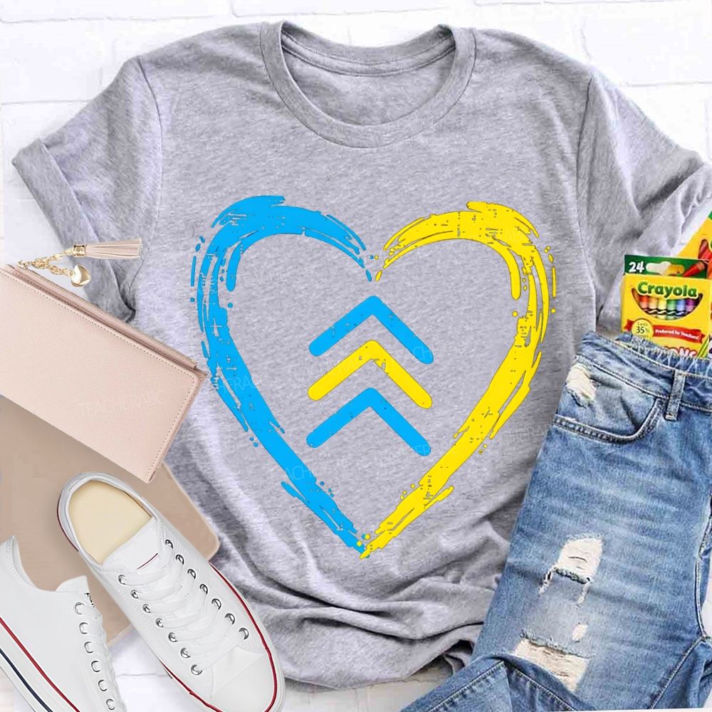 Down Syndrome Acceptance Blue And Yellow Heart Teacher T-shirt