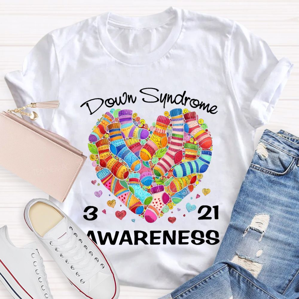Down Syndrome Awareness Odd Socks Heart Teacher T-shirt