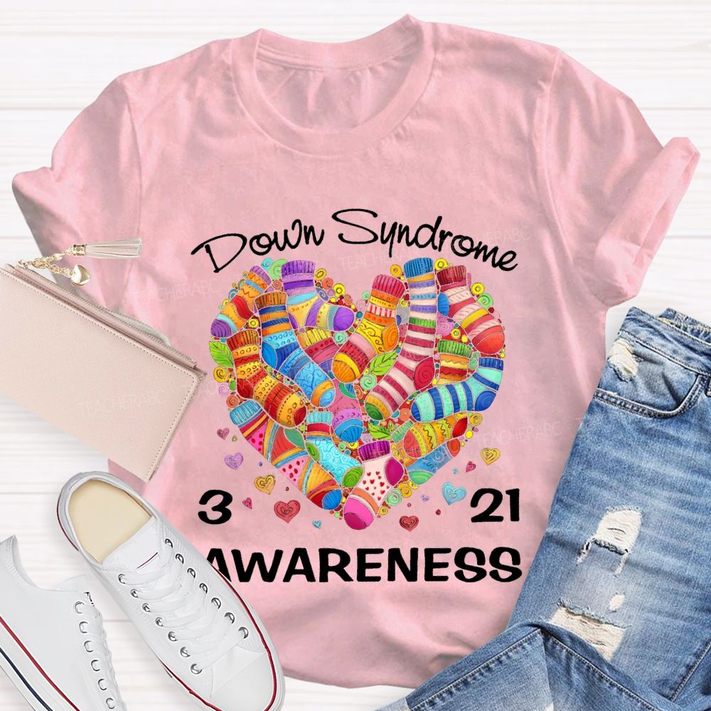 Down Syndrome Awareness Odd Socks Heart Teacher T-shirt