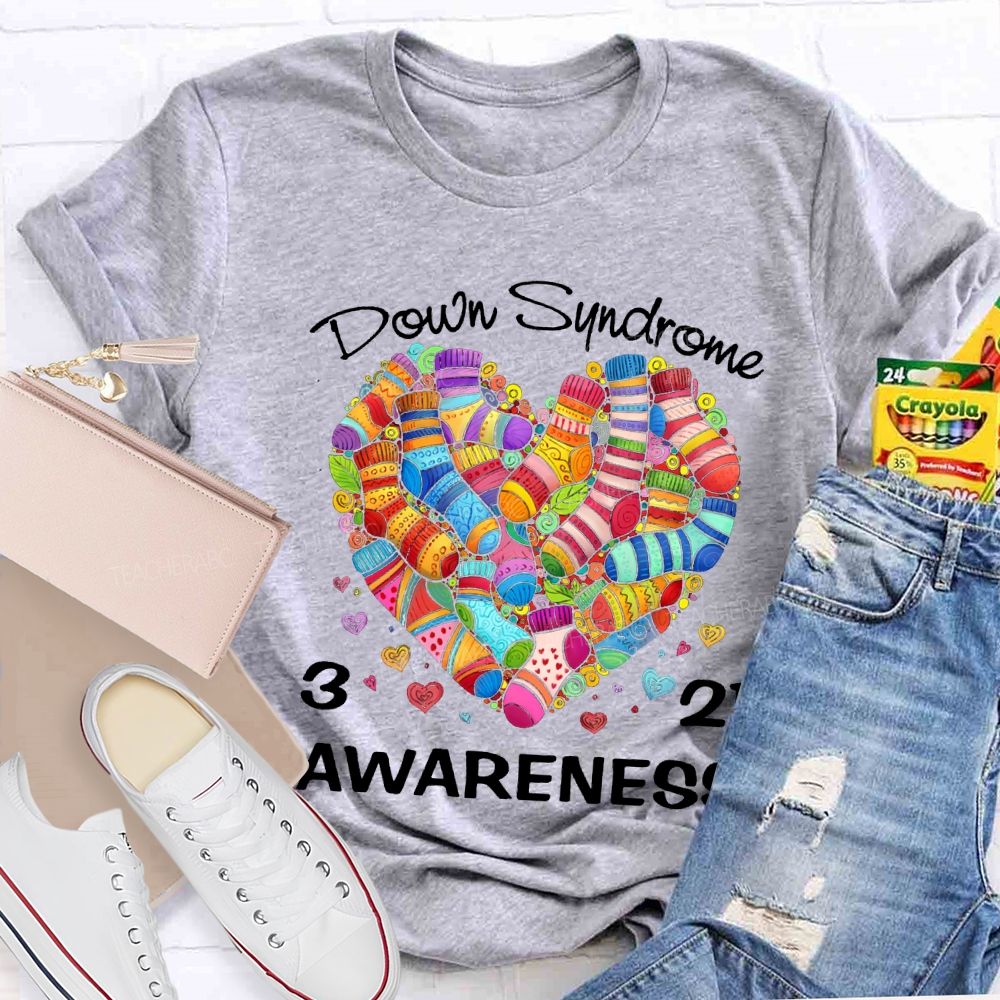 Down Syndrome Awareness Odd Socks Heart Teacher T-shirt