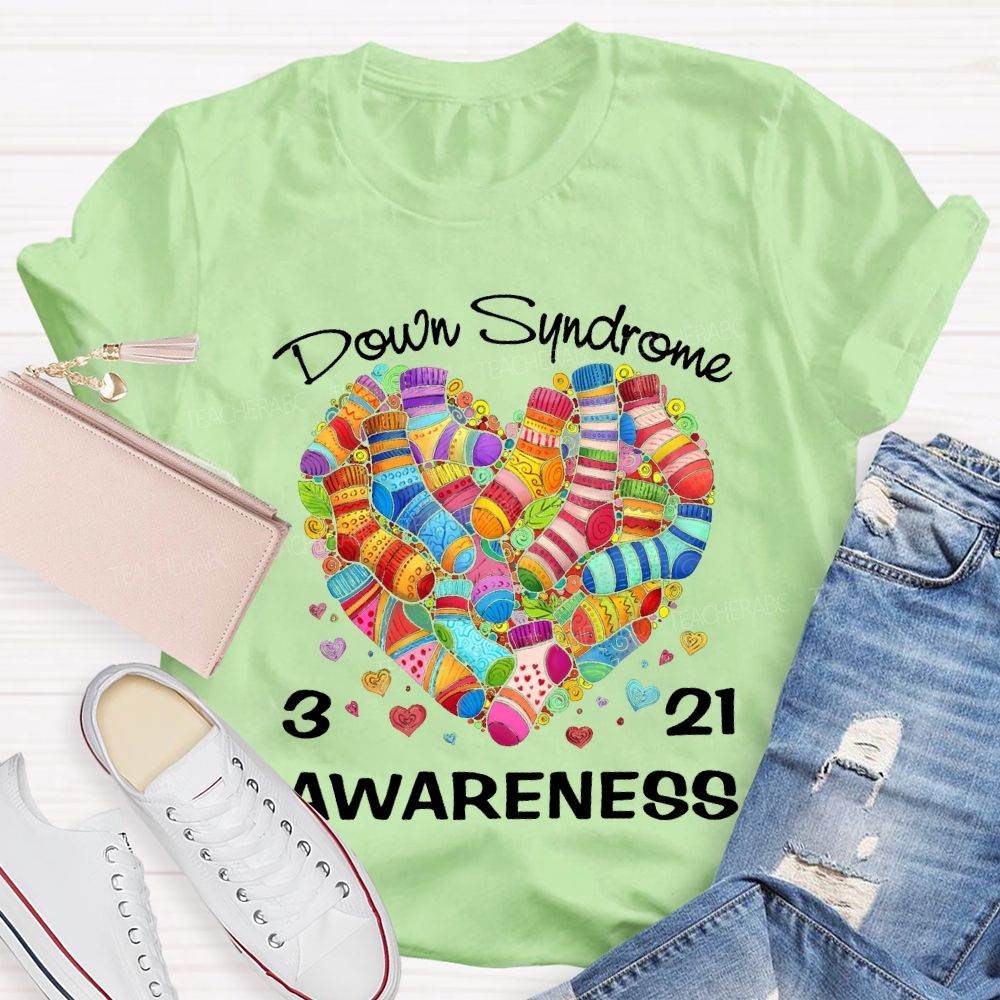 Down Syndrome Awareness Odd Socks Heart Teacher T-shirt