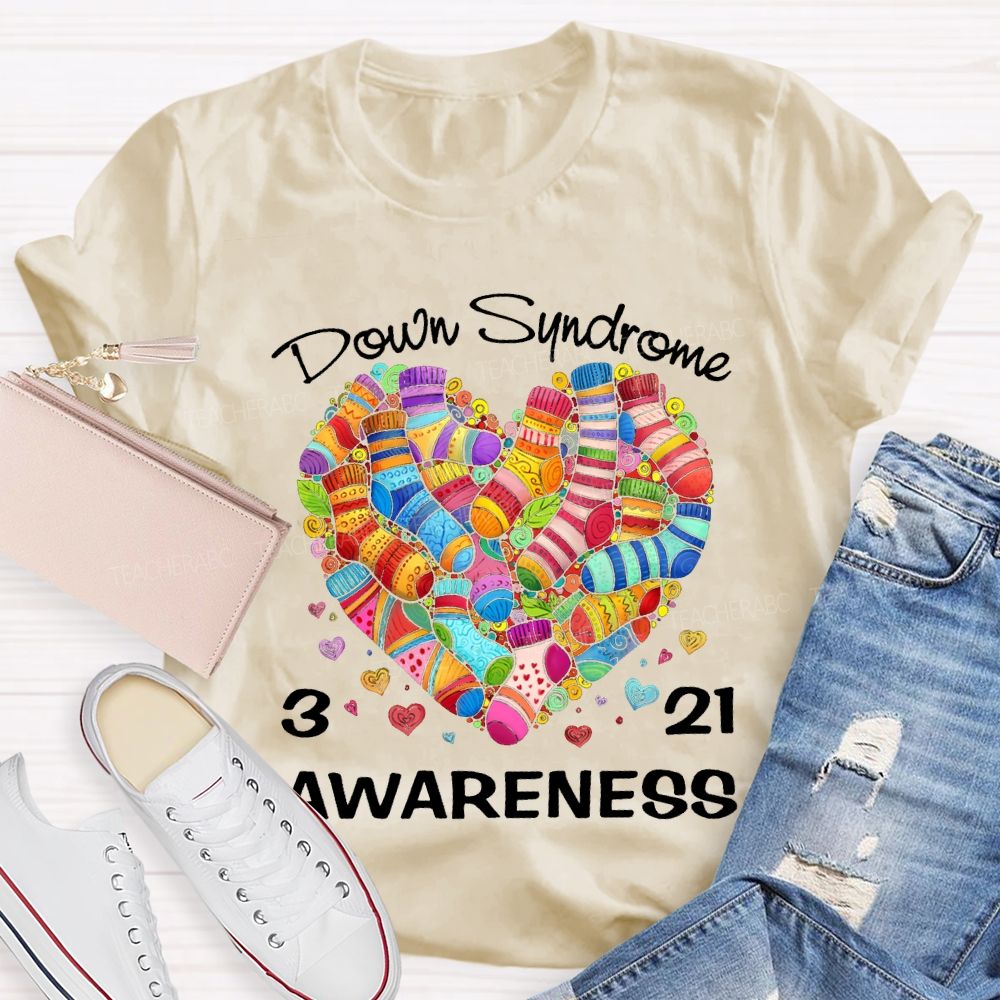 Down Syndrome Awareness Odd Socks Heart Teacher T-shirt