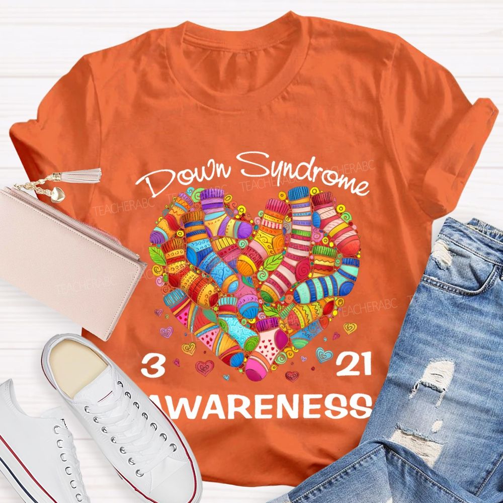 Down Syndrome Awareness Odd Socks Heart Teacher T-shirt
