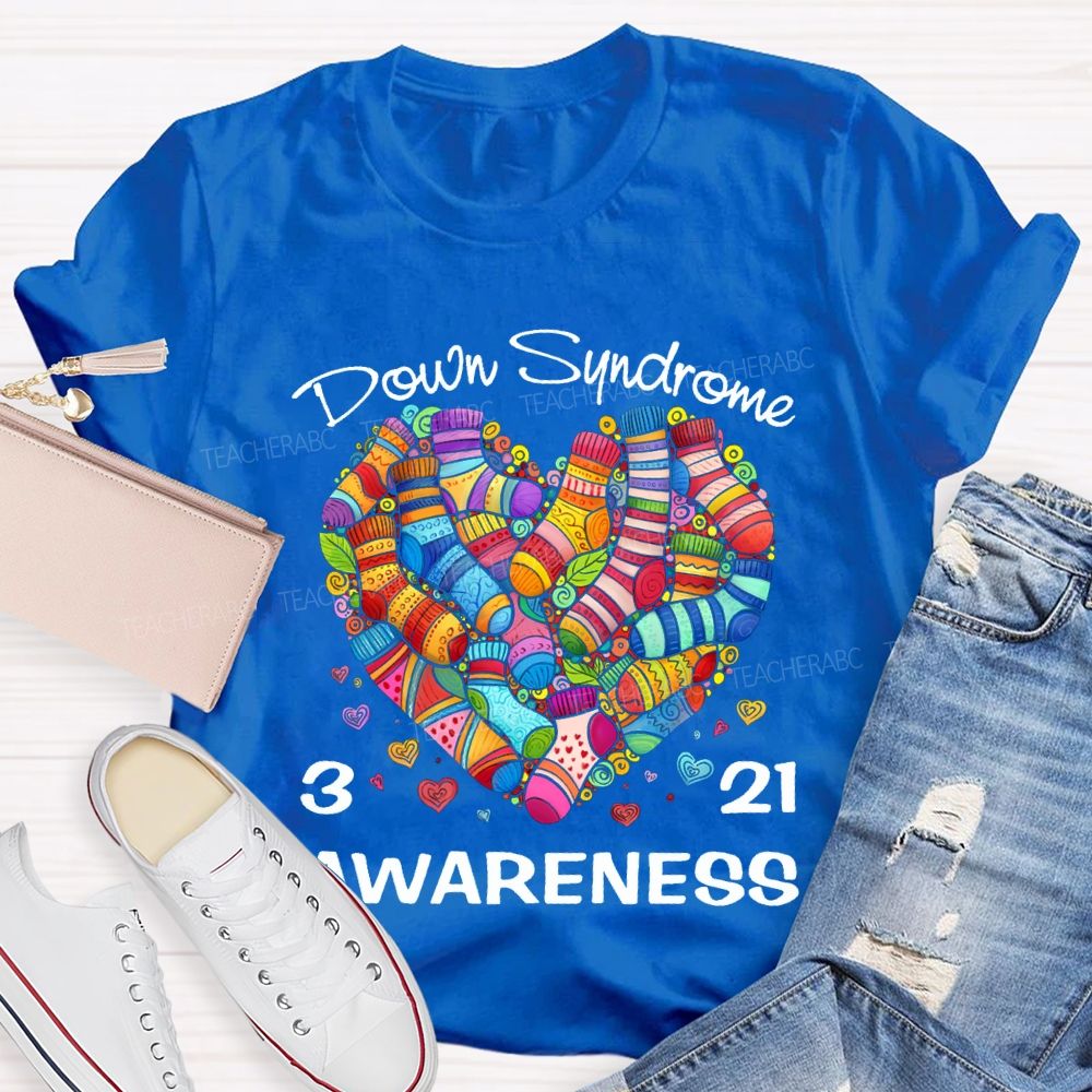 Down Syndrome Awareness Odd Socks Heart Teacher T-shirt