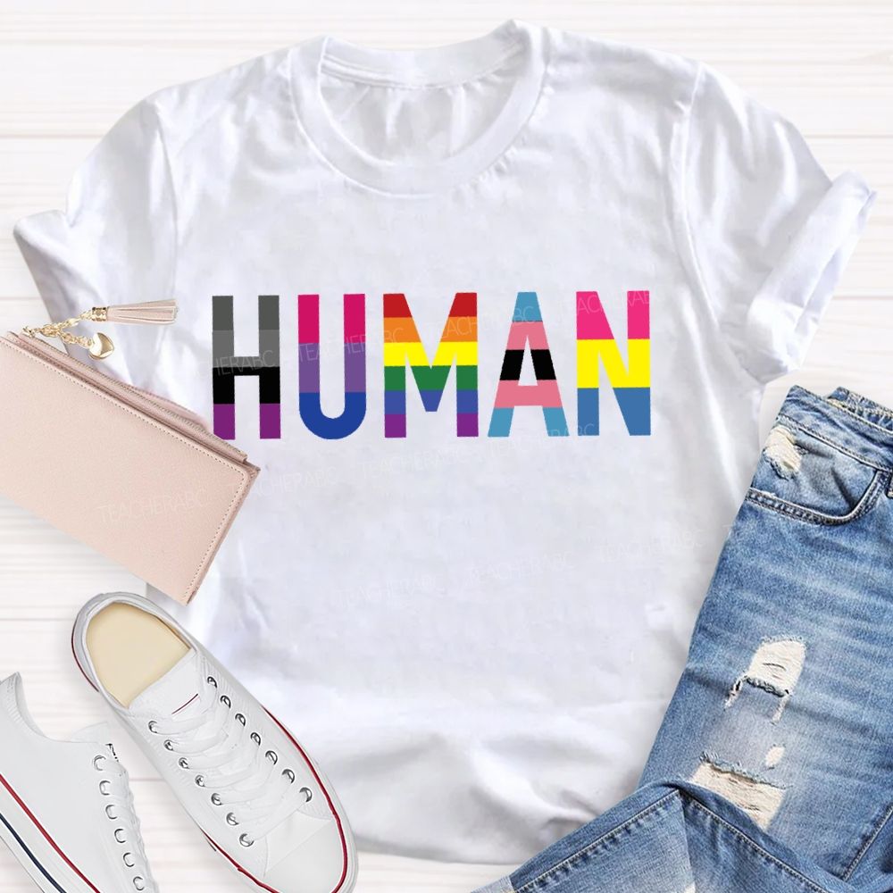 Human Rainbow Color Teacher T-shirt