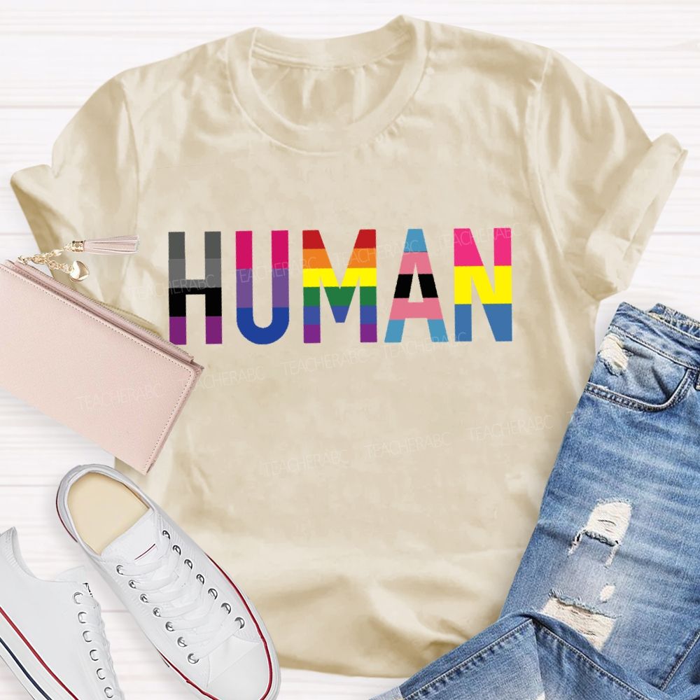 Human Rainbow Color Teacher T-shirt