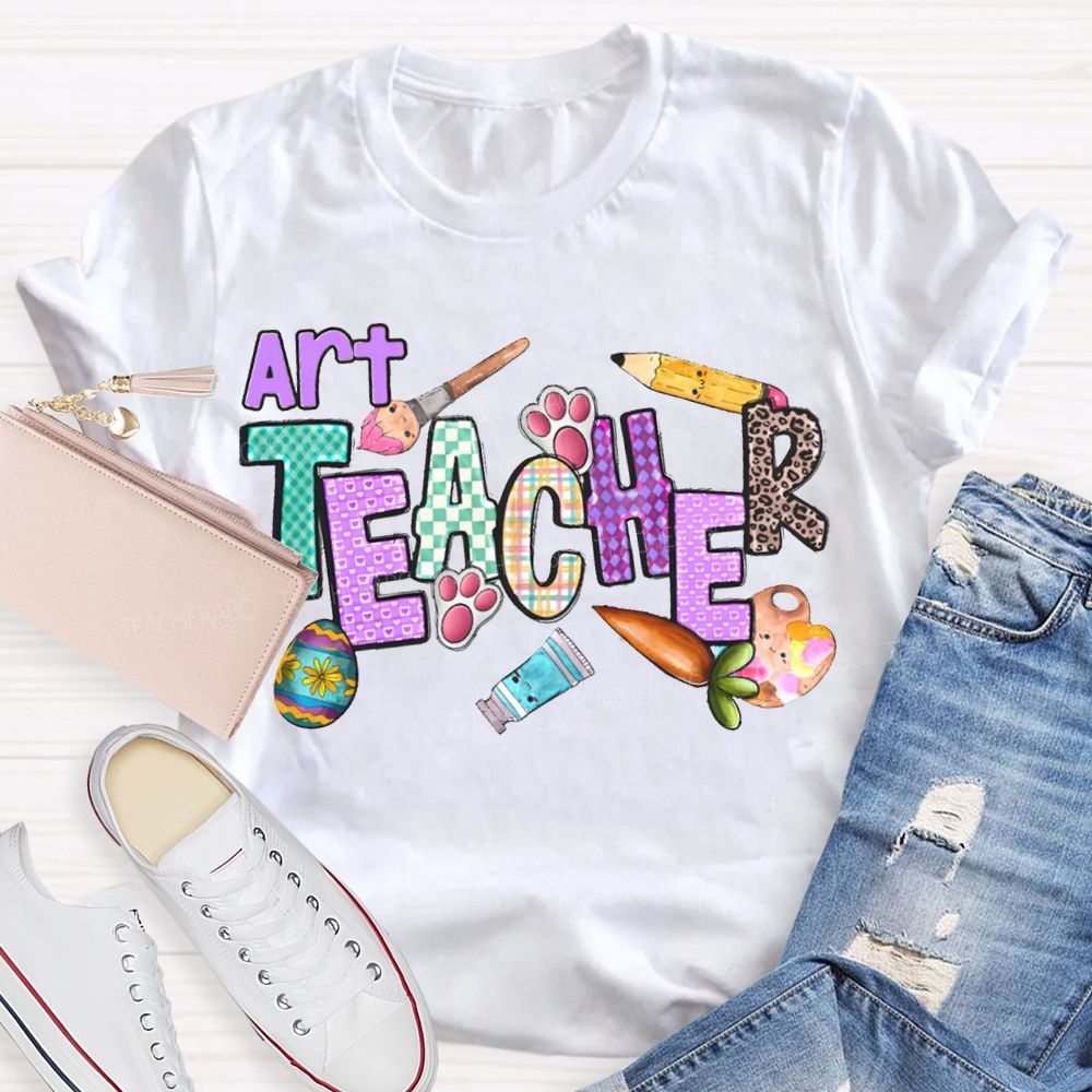Art Teacher Easter Bunny Feet Teacher T-shirt