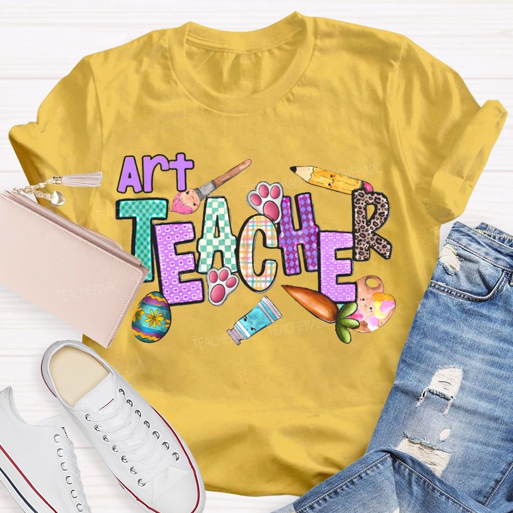 Art Teacher Easter Bunny Feet Teacher T-shirt