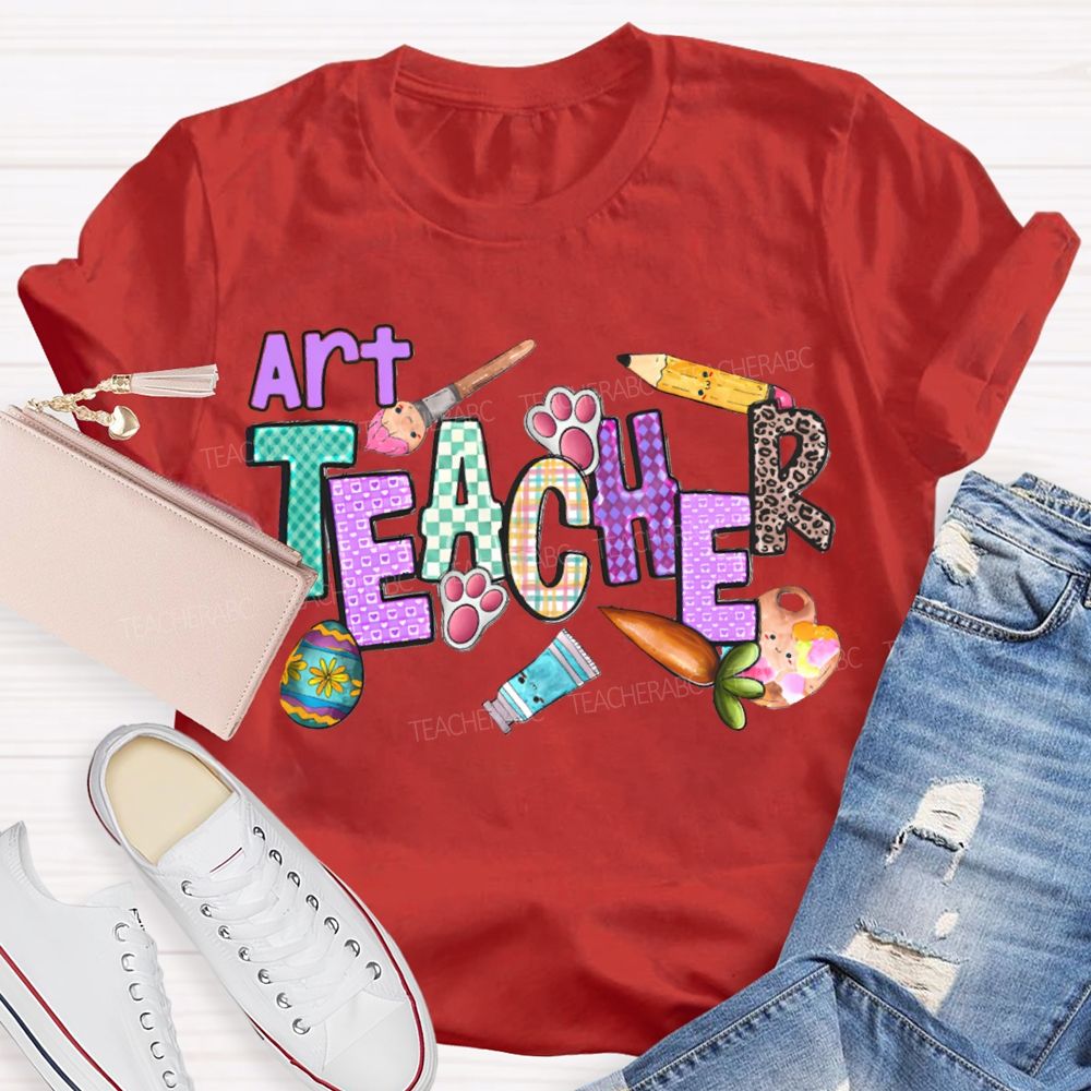 Art Teacher Easter Bunny Feet Teacher T-shirt