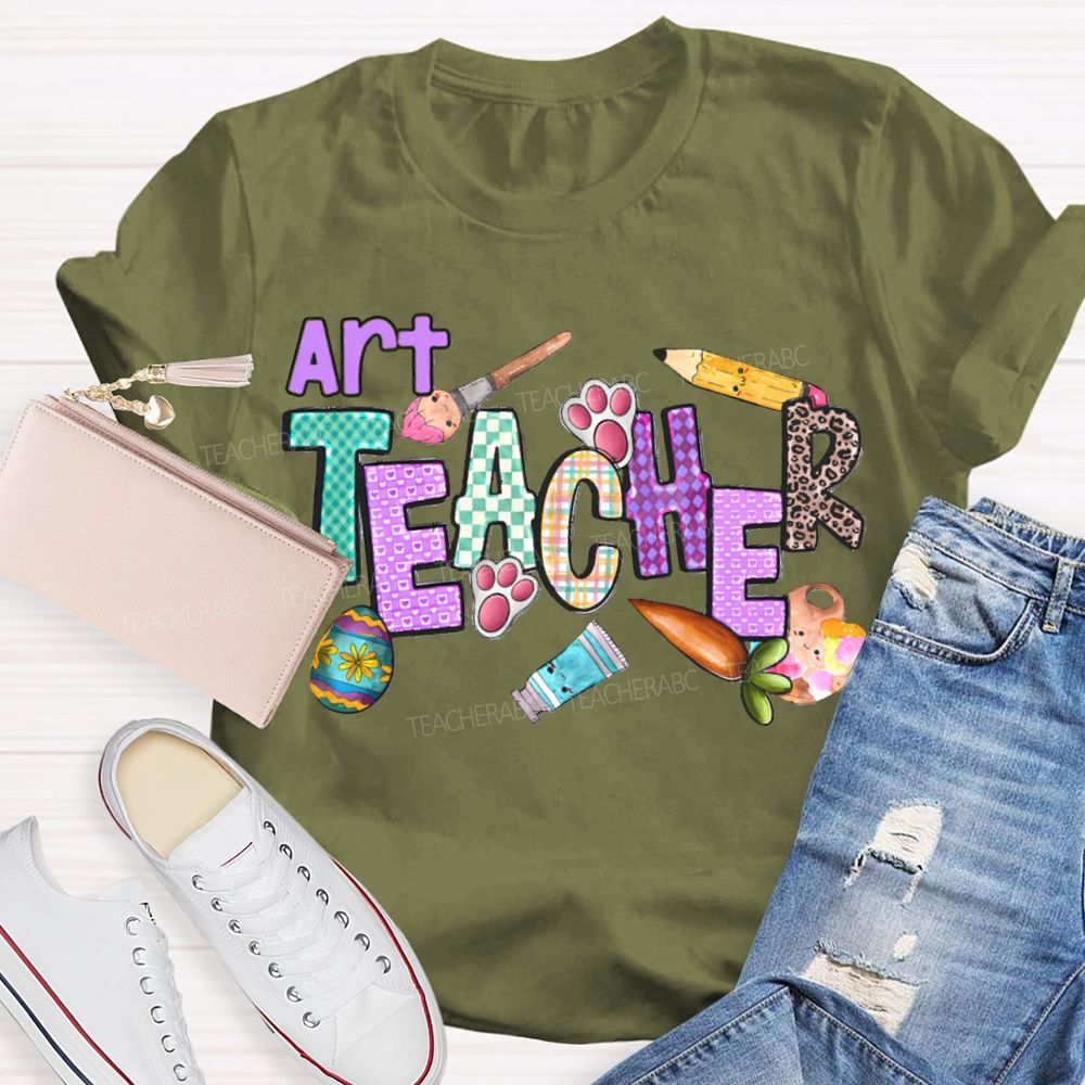 Art Teacher Easter Bunny Feet Teacher T-shirt