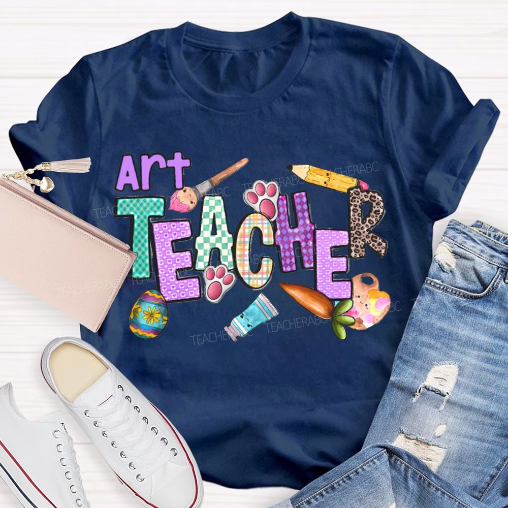 Art Teacher Easter Bunny Feet Teacher T-shirt