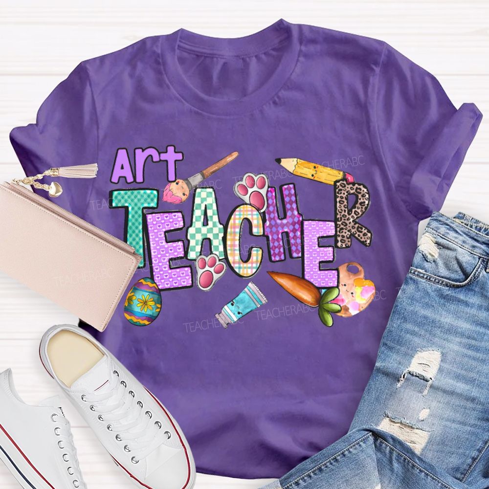 Art Teacher Easter Bunny Feet Teacher T-shirt