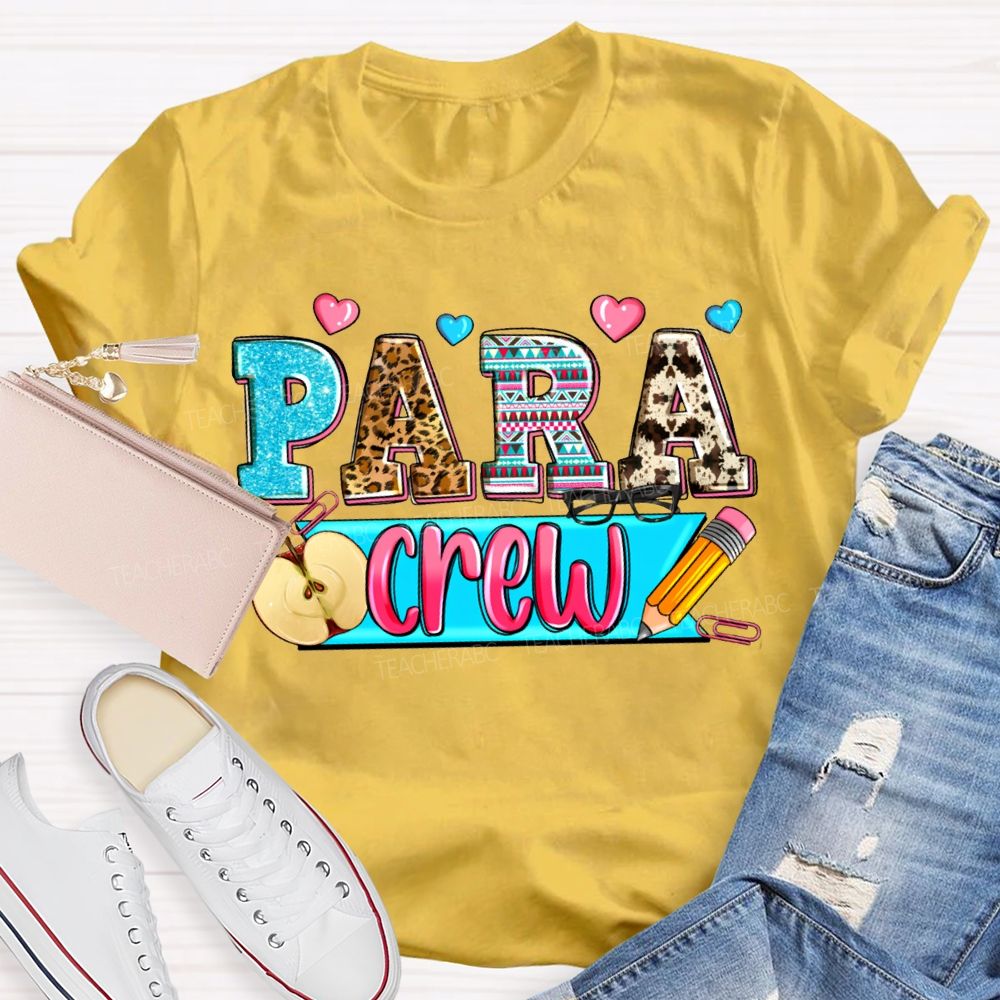 Para Professional Crew Apples And Colorful Hearts Teacher T-shirt